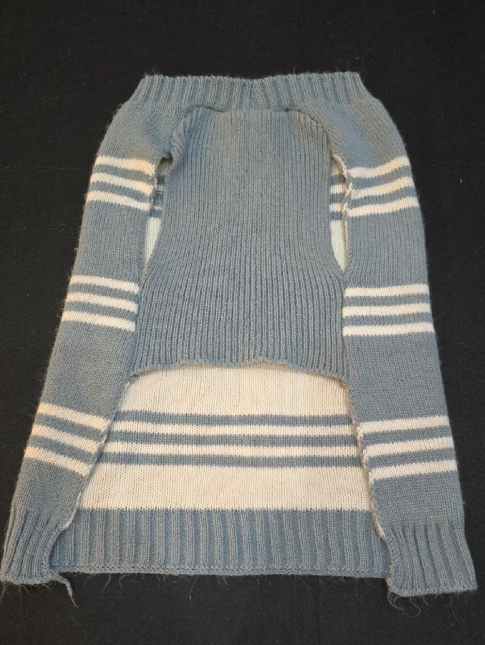 Grayish Blue & White Striped Dog Sweater with Bone Accent #689